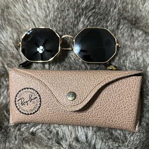 RAYBAN- Gold Frame Octagon black lense sunglasses